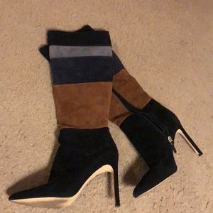 Used once, Size 6, Black/brown, gray heeled boots from Nine West